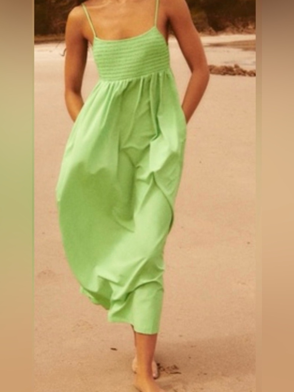 Zara Bright Lime Green Smocked Sleeve Top